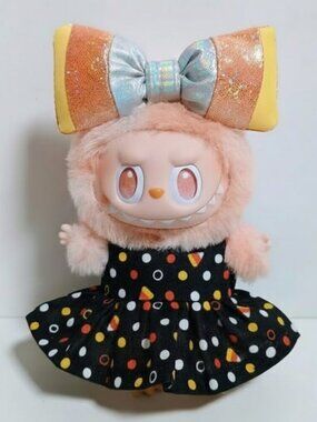 Halloween Polka Dot Candy Dress with Candy Corn Bow Labubu Outfit